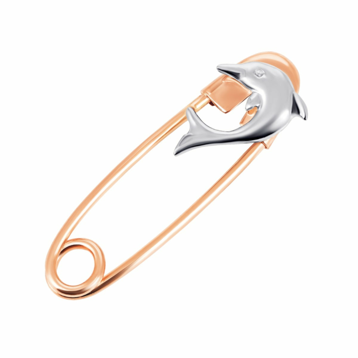 Золота брошка-булавка Дельфін. Артикул UG5Бл 004/6