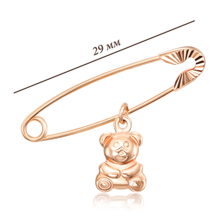 Золотая брошь-булавка с подвеской «Мишка». Артикул 04022
