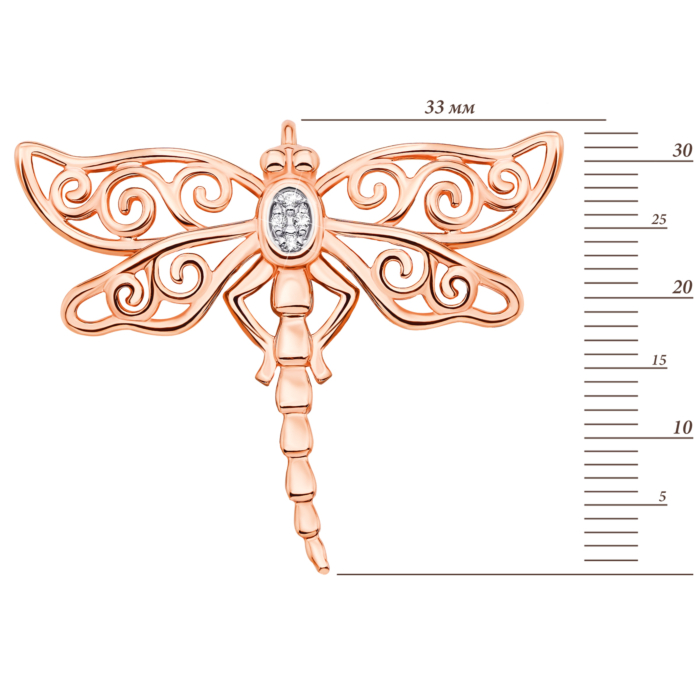 Золота брошка Стрекоза з фіанітами (4112/01/1/1)