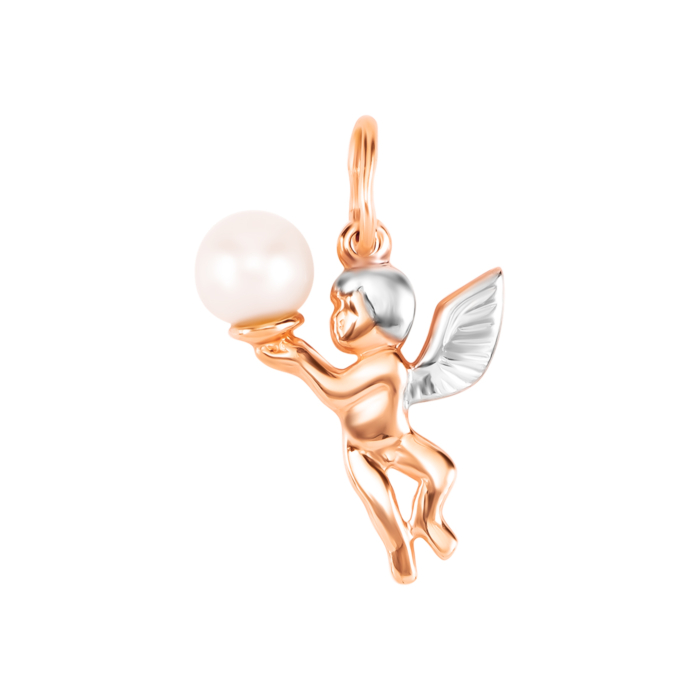 Золотая подвеска Ангел с жемчугом. Артикул UG5П 039