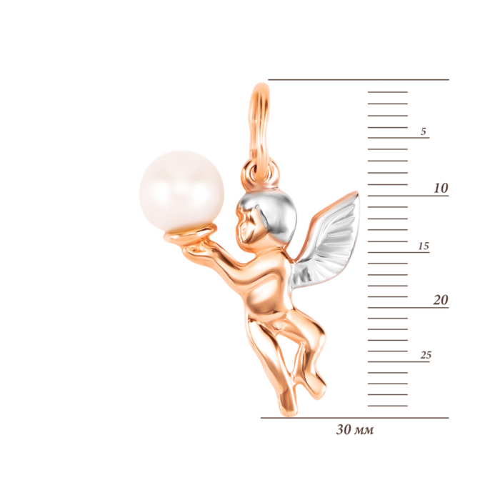 Золотая подвеска Ангел с жемчугом. Артикул UG5П 039