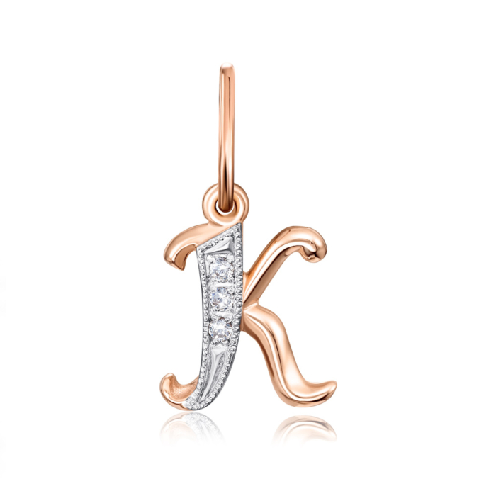 Золота підвіска "Літера К" з фіанітами. Артикул 31339/к