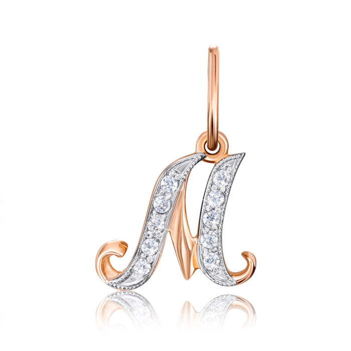 Золота підвіска  «Літера М» з фіанітами. Артикул 31339/м