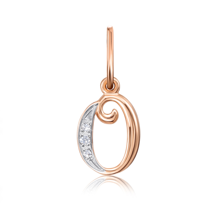 Золота підвіска «Літера О» з фіанітами. Артикул 31339/о