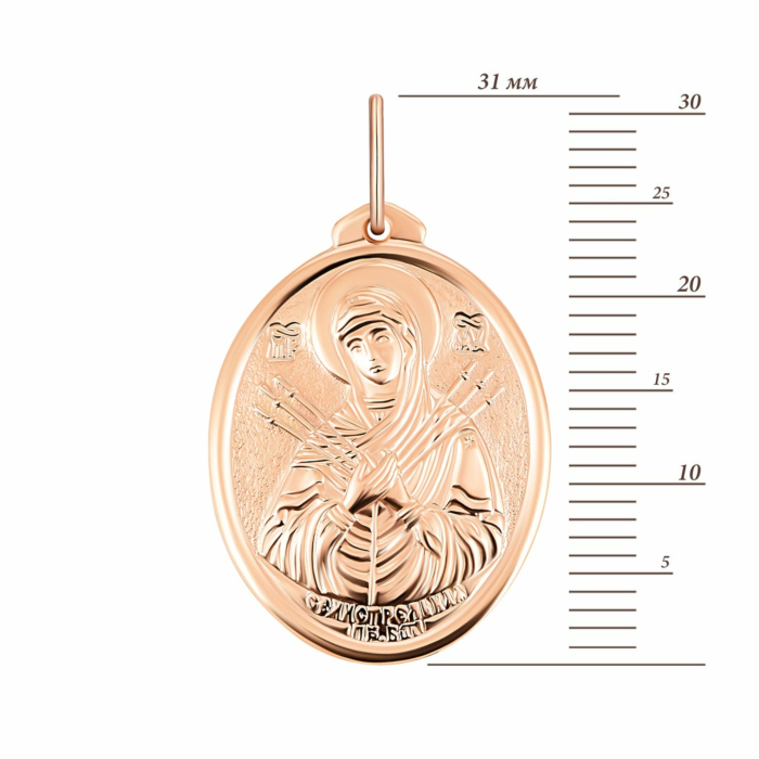 Золота підвіска-іконка Божої Матері «Семистрільна». Артикул UG5П0148