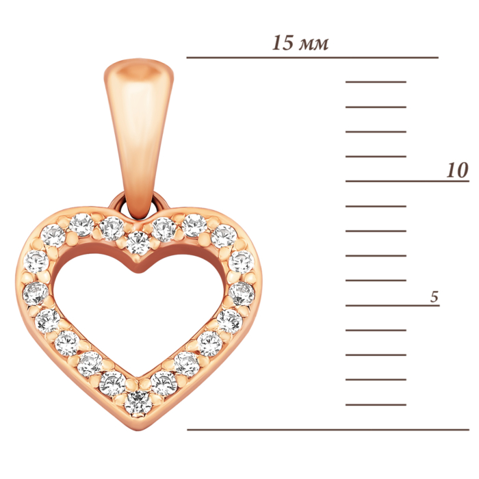 Золота підвіска Серце з фіанітами.Артикул UG531/0040/00/01/01