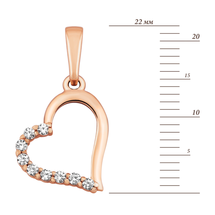 Золота підвіска Серце з фіанітами.Артикул UG531/0073/00/01/01