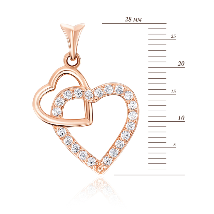 Золота підвіска «Серце» з фіанітами. Артикул 3555