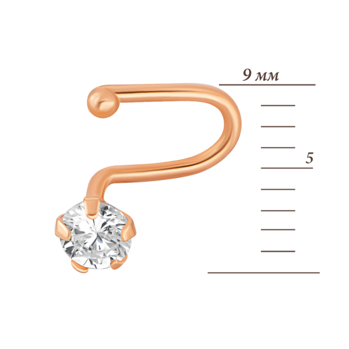Золота сережка-пірсинг з фіанітом.Артикул UG52111018101
