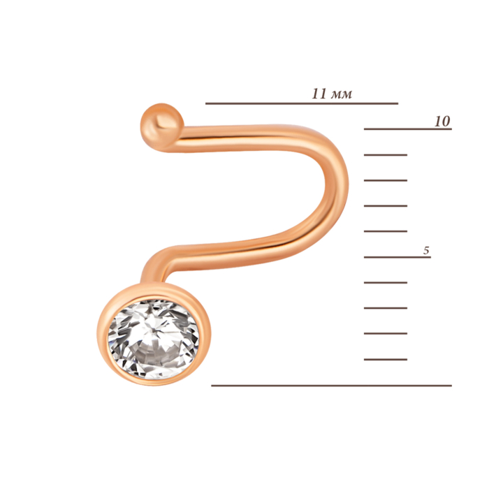 Золота сережка-пірсинг з фіанітом.Артикул UG52111018201