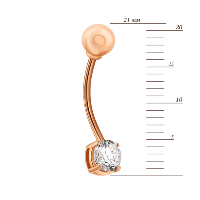Золота сережка-пірсинг з фіанітом.Артикул UG52111019701