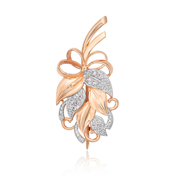 Золота брошка з фіанітами. Артикул 4136/01/1/49