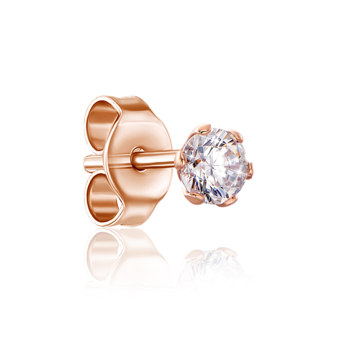 Золота одиночна сережка-пусет з фіанітом. Артикул 02812/6-0/01/0/28