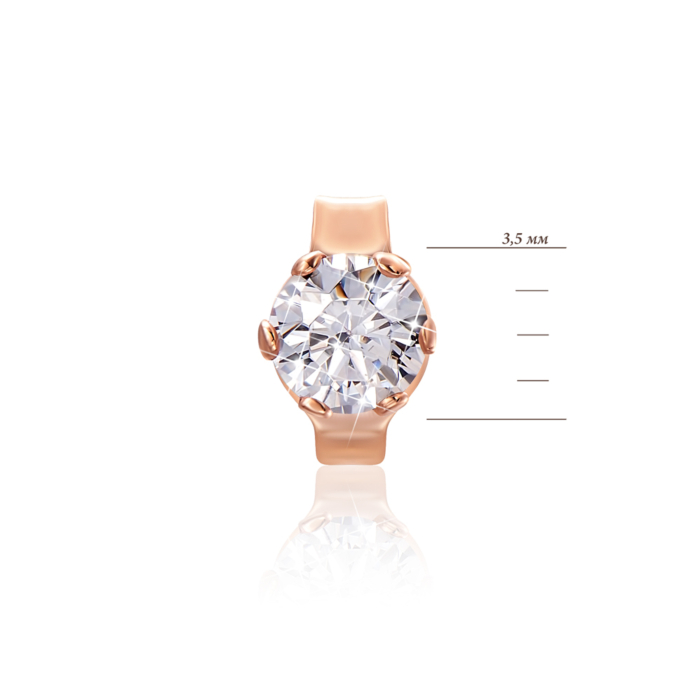 Золота одиночна сережка-пусет з фіанітом. Артикул 02812/6-0/01/0/28