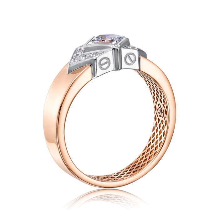 Золота печатка з фіанітами S. Артикул 19154/01/1/2143