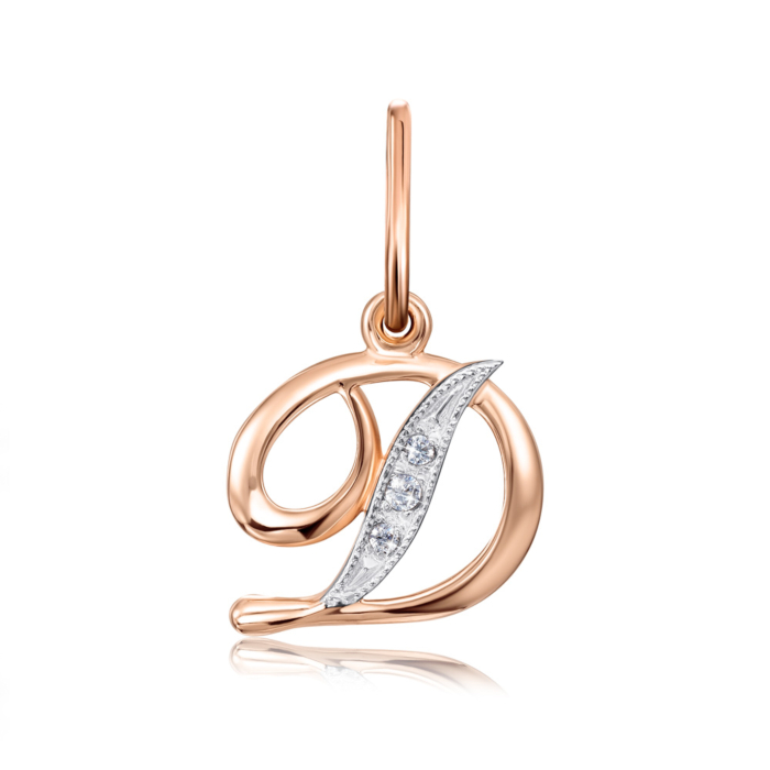Золота підвіска «Літера Д» з фіанітами. Артикул 31339/д