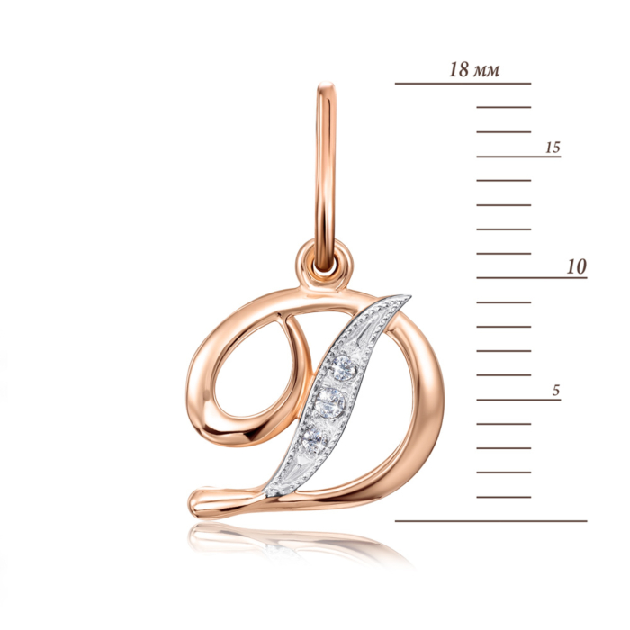 Золота підвіска «Літера Д» з фіанітами. Артикул 31339/д