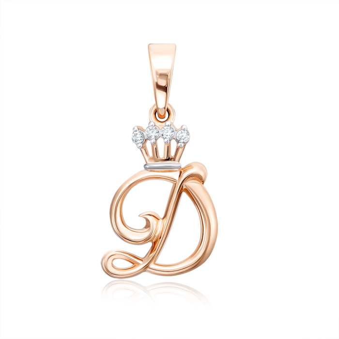 Золота підвіска «Літера Д» з фіанітами. Артикул 32147-Д/01/1/13