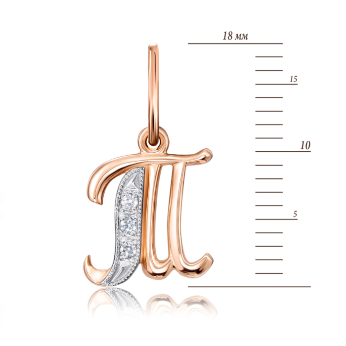 Золота підвіска «Літера Т» з фіанітами. Артикул 31339/т