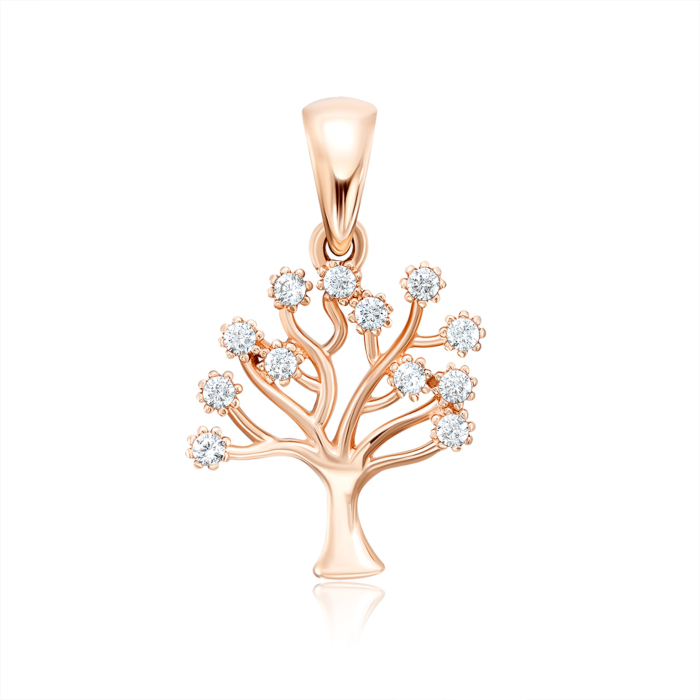 Золота підвіска «Дерево» з фіанітами. Артикул 32033/01/0/13