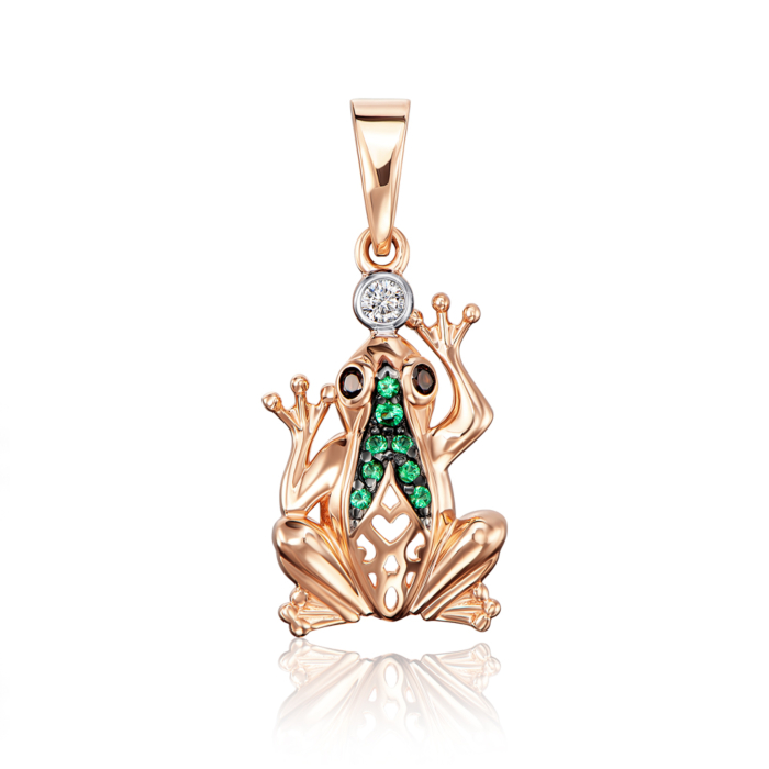 Золота підвіска «Лягушка» з фіанітами. Артикул 32192/01/1/3214