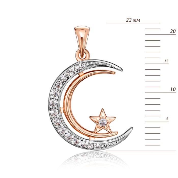 Золота підвіска «Мусульманський півмісяць» з фіанітами. Артикул 31809/01/1/698