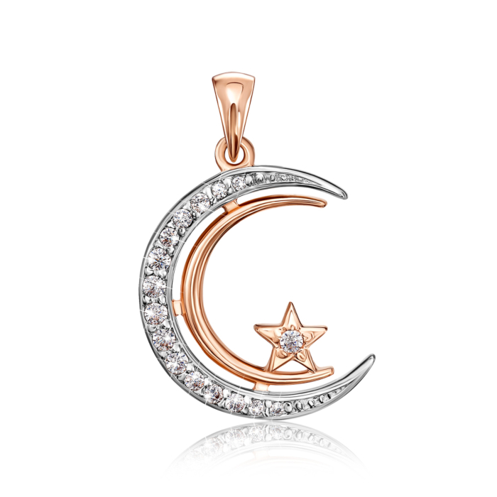 Золота підвіска «Мусульманський півмісяць» з фіанітами. Артикул 31809/01/1/698
