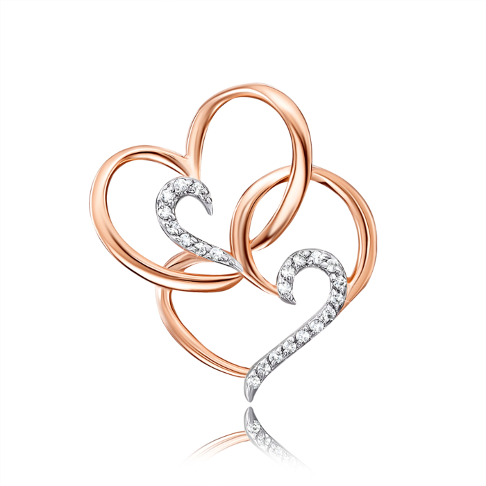 Золота підвіска «Серця» з фіанітами. Артикул 31875/01/1/42