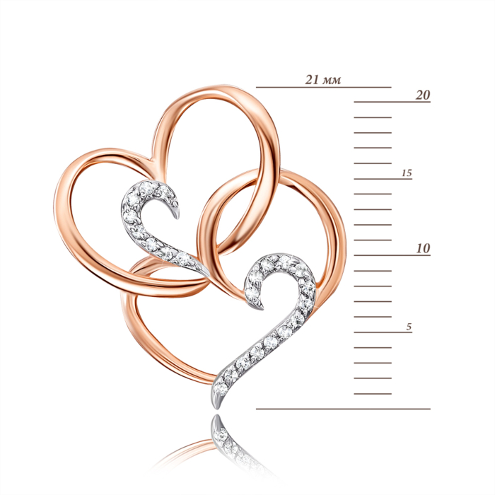 Золота підвіска «Серця» з фіанітами. Артикул 31875/01/1/42