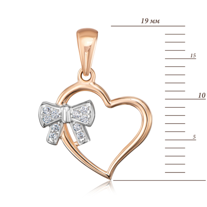 Золота підвіска «Серце» з фіанітами. Артикул 32168/01/1/1