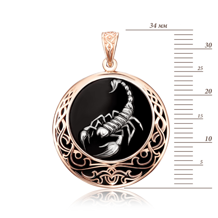 Золота підвіска «Скорпіон» з оніксом. Артикул 31709-8/01/1/1490