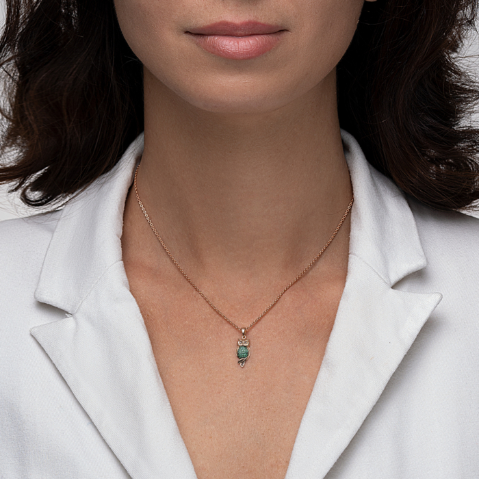 Золота підвіска «Сова» з фіанітами. Артикул 32158/01/1/3375