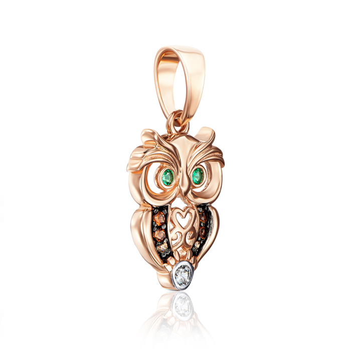 Золота підвіска «Сова» з фіанітами. Артикул 32198/01/1/3409