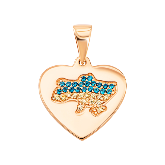 Золота підвіска Україна з фіанітами.Артикул UG5ПВ1718