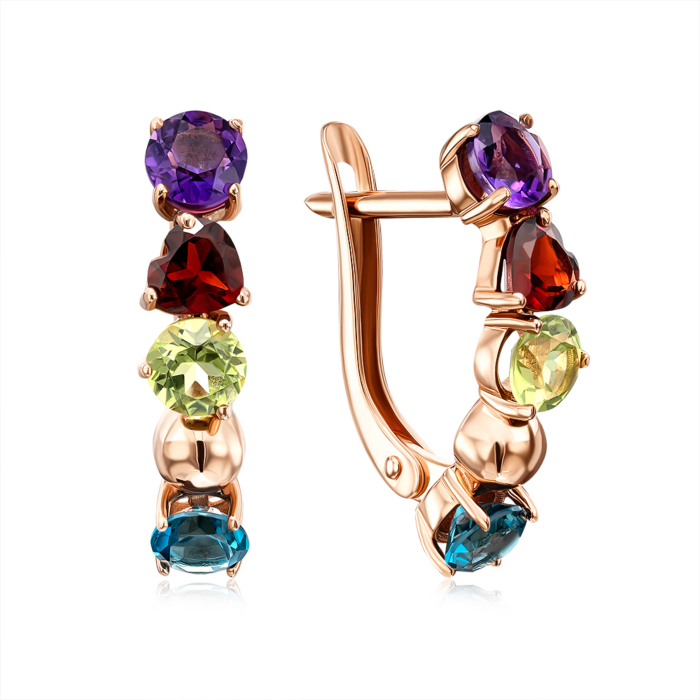 Золоті сережки з міксом каменів. Артикул 540261/01/0/7563