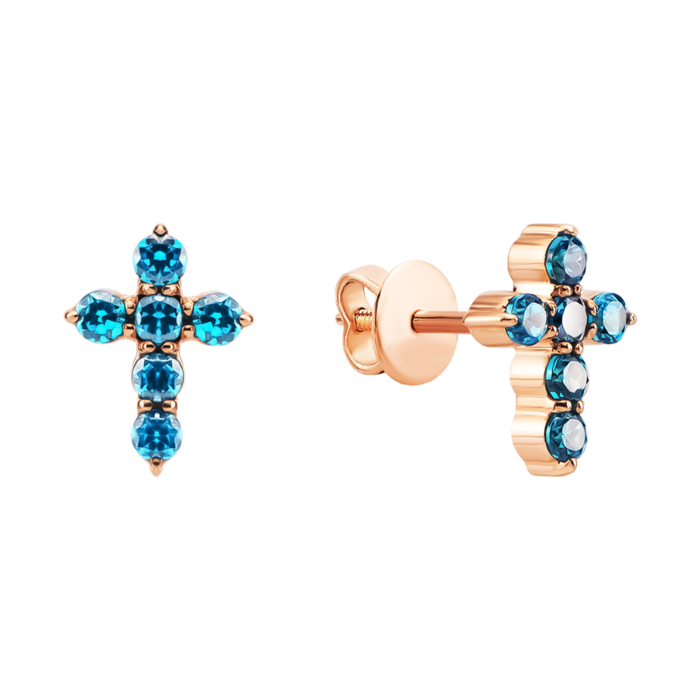 Золоті пусети Хрестики з фіанітами. Артикул UG5С4220Gг Royal