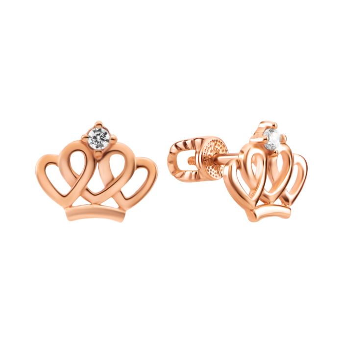 Золоті пусети Корона з фіанітами.Артикул UG521/0188/00/01/01