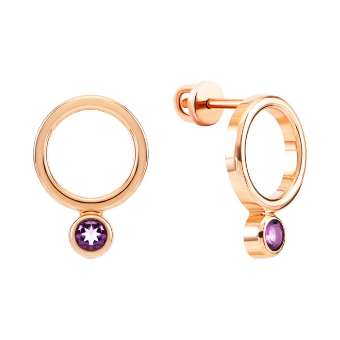 Золотые пусеты с аметистом. Артикул UG5210981210104амт