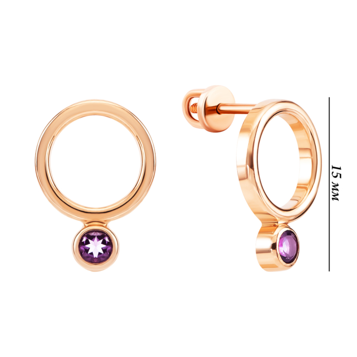 Золотые пусеты с аметистом. Артикул UG5210981210104амт