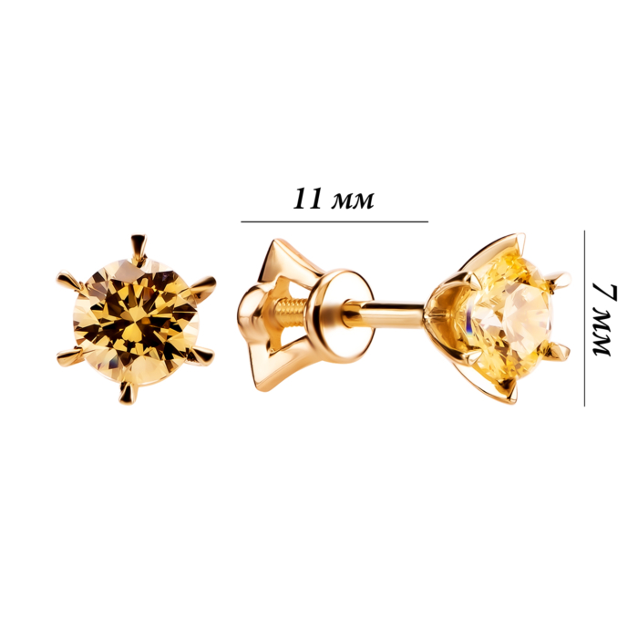 Золотые пусеты с фианитами Royal. Артикул UG5С4006/2G Royal Lemon