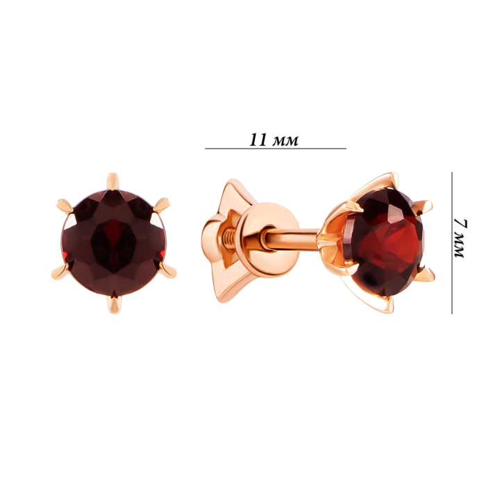 Золотые пусеты с гранатом. Артикул UG5С4006G гр