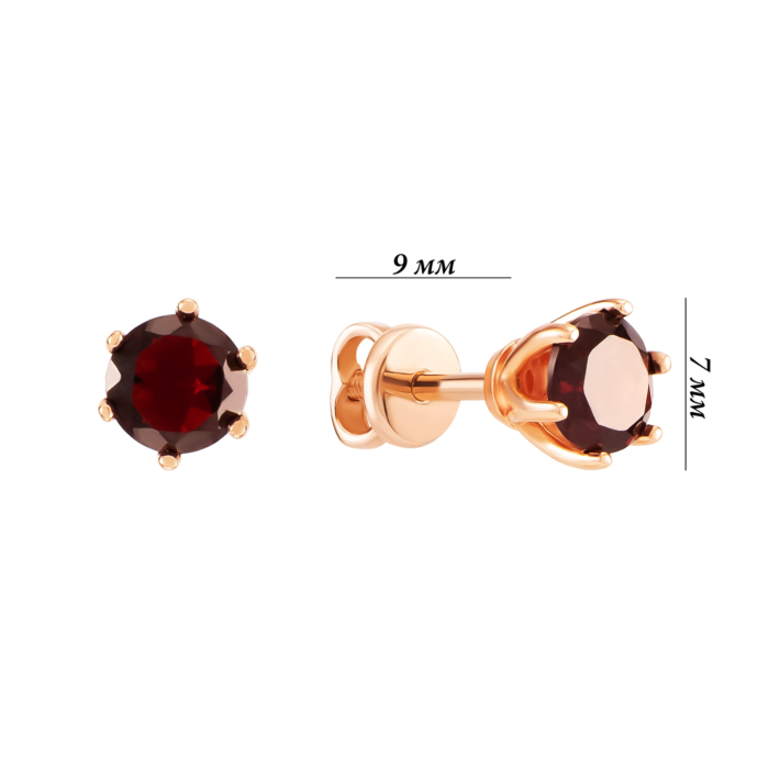 Золотые пусеты с гранатом. Артикул UG5С4136G гр