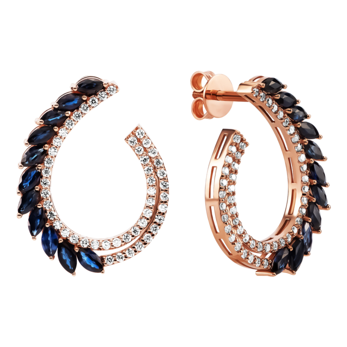 Золотые пуссеты с сапфиром и бриллиантами.Артикул UG52111014901 D sap