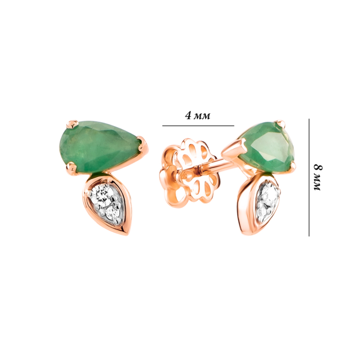 Золоті пусети зі смарагдом та діамантами. Артикул UG523505EMD