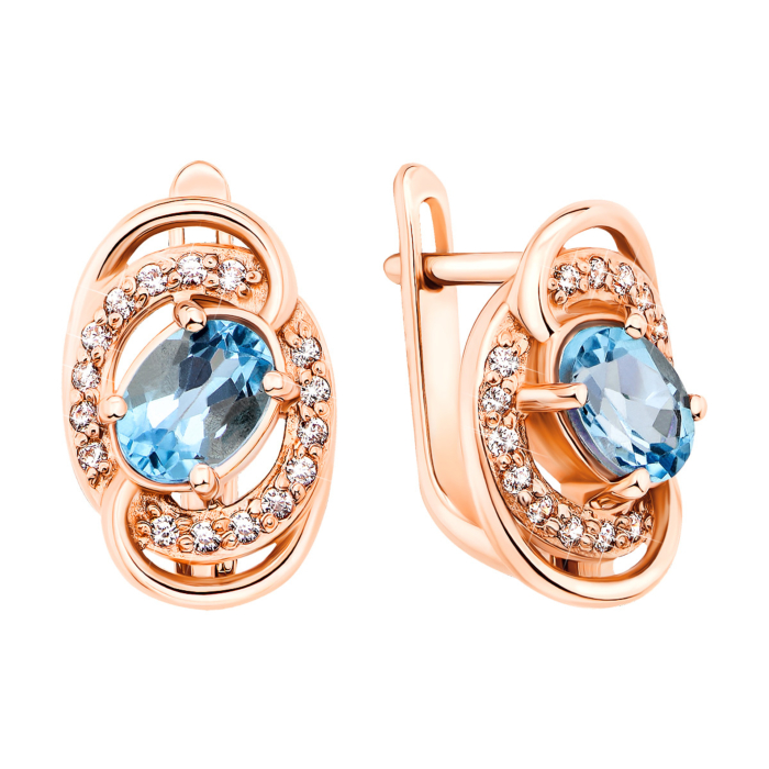 Золоті сережки з топазом swiss і фіанітами (50285/01/0/5144)