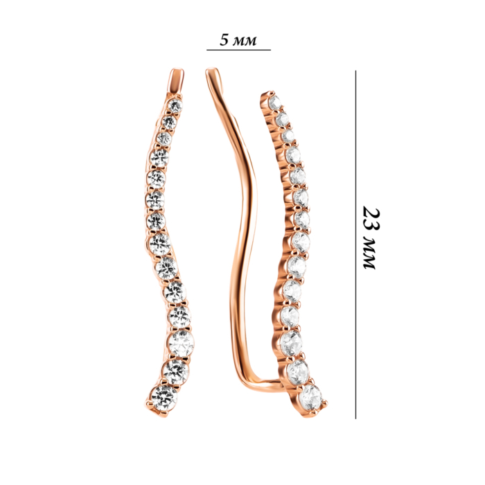 Золоті сережки-кафи з фіанітами. Артикул UG5210139110101