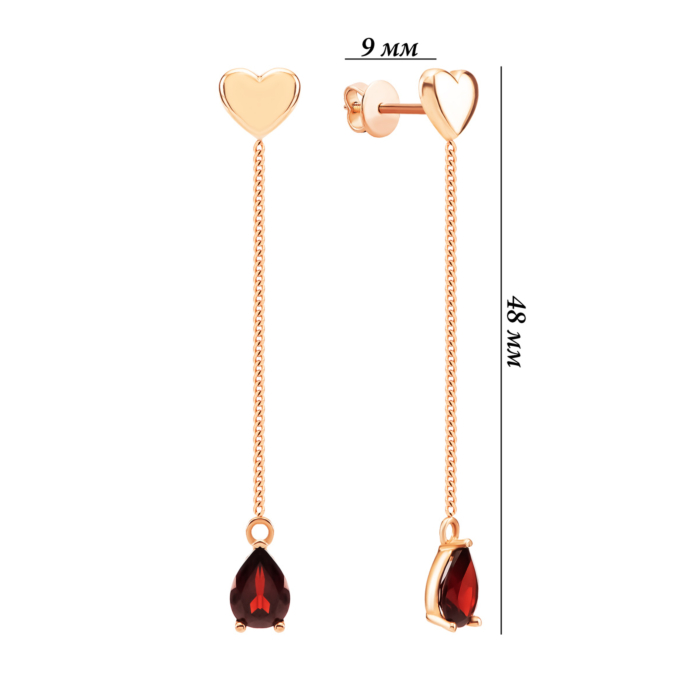Золоті сережки-підвіски з гранатом. Артикул UG5С4297Gгр