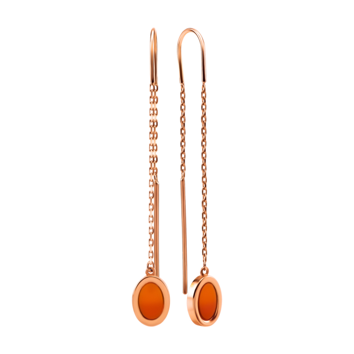 Золоті сережки-протяжки з сердоліком. Артикул UG52/20/003