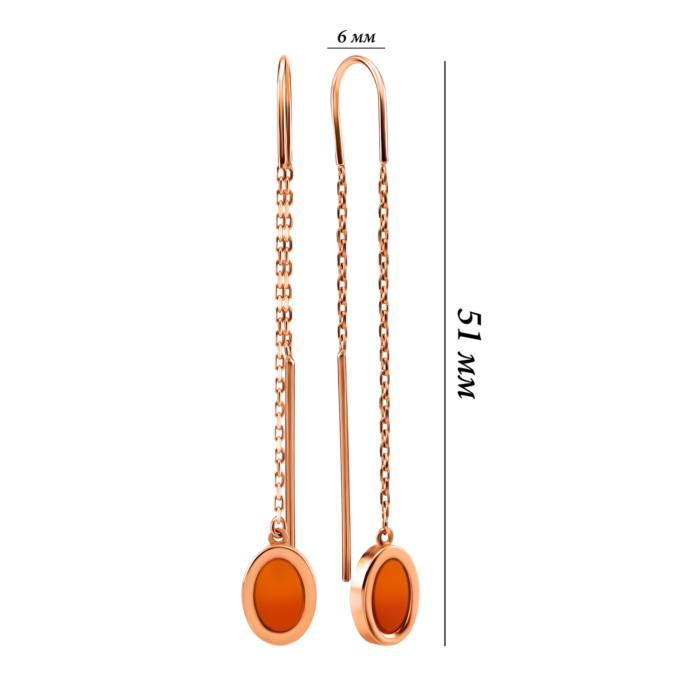 Золоті сережки-протяжки з сердоліком. Артикул UG52/20/003