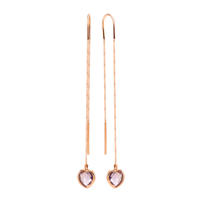 Золоті сережки-протяжки з кварц аметистом. Артикул UG52/20/004